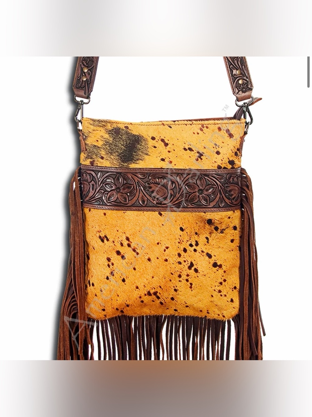 Western Bag Leather Fringe Crossbody Bag in Yellow Speckle